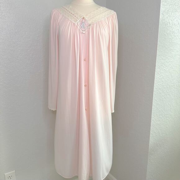 Skyline Other - Vintage Shadowline Blush Pink Long Sleeve Nightgown Silky Robe Sz Large